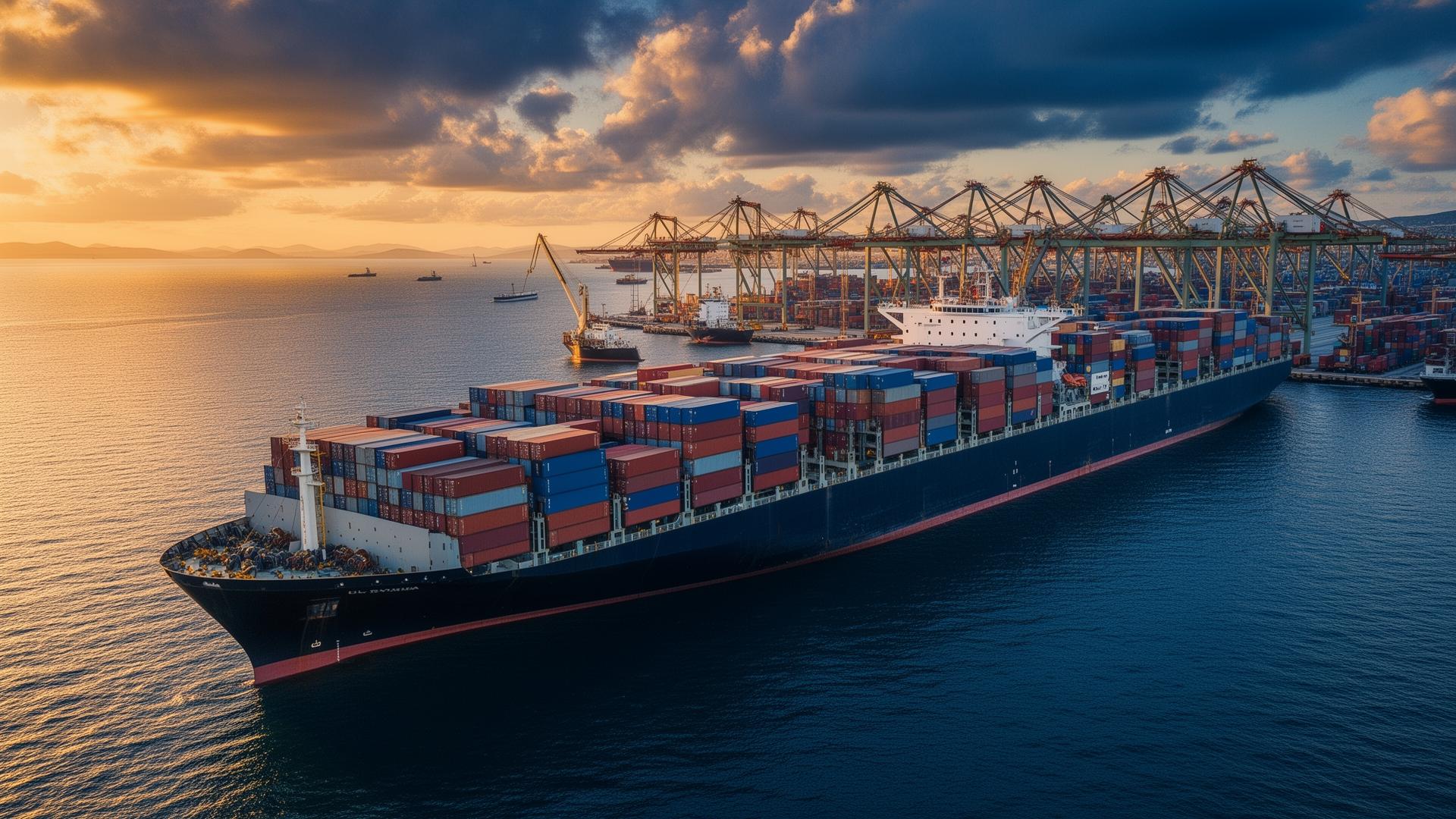 Container ship at port
